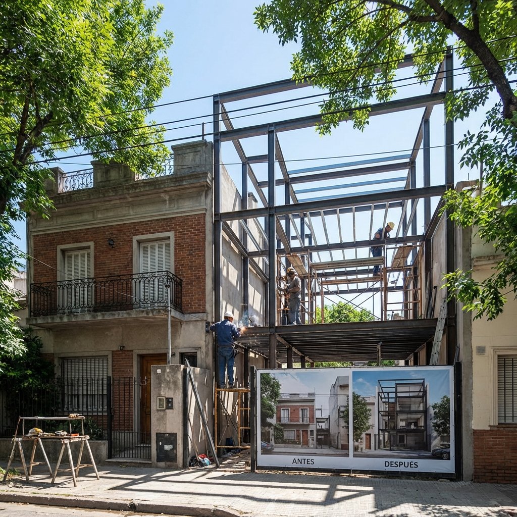 Ampliación de casa en Buenos Aires con estructura de steel frame