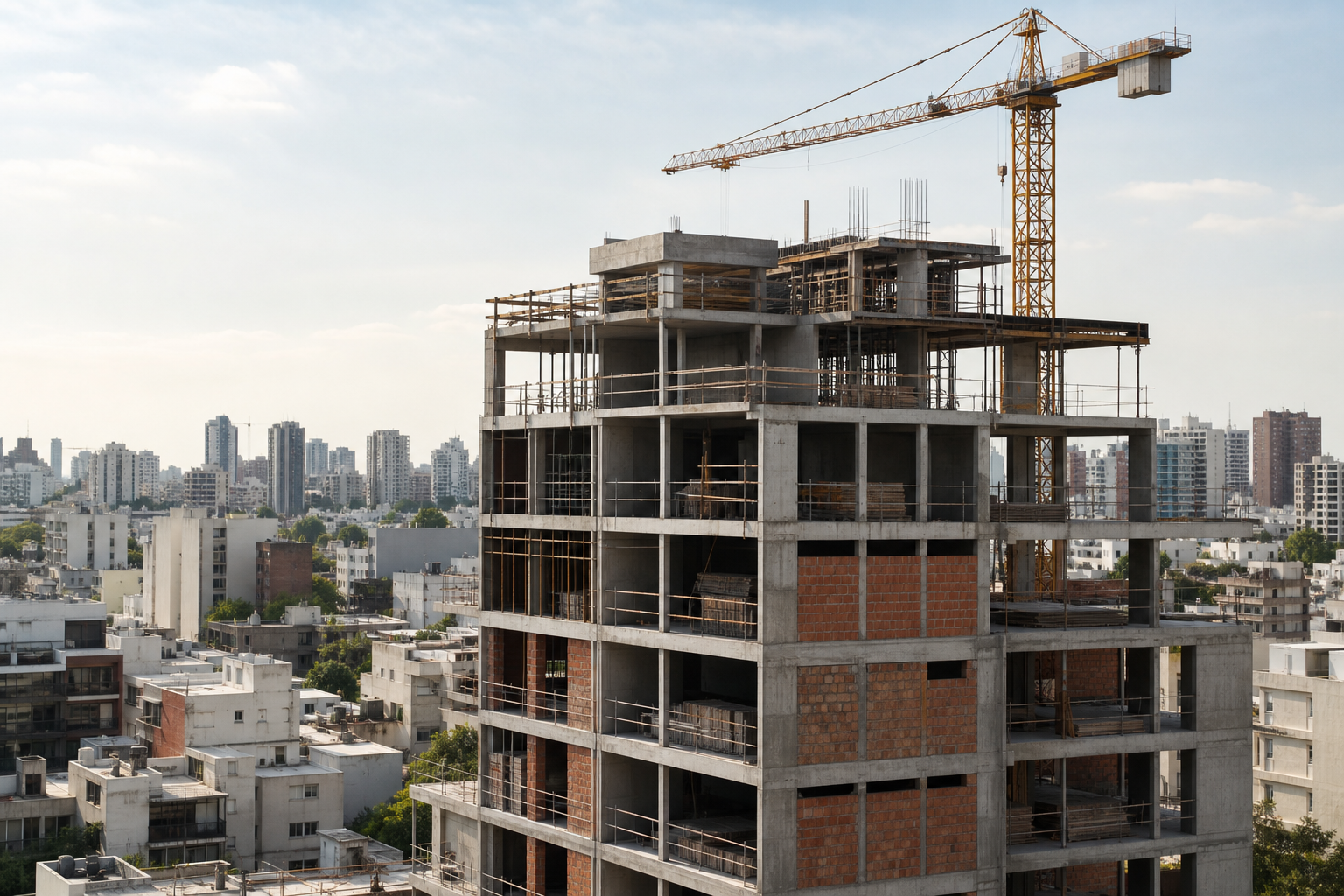 Edificio en construcción en Buenos Aires ilustrando índices CAMARCO e ICC de costo de obra