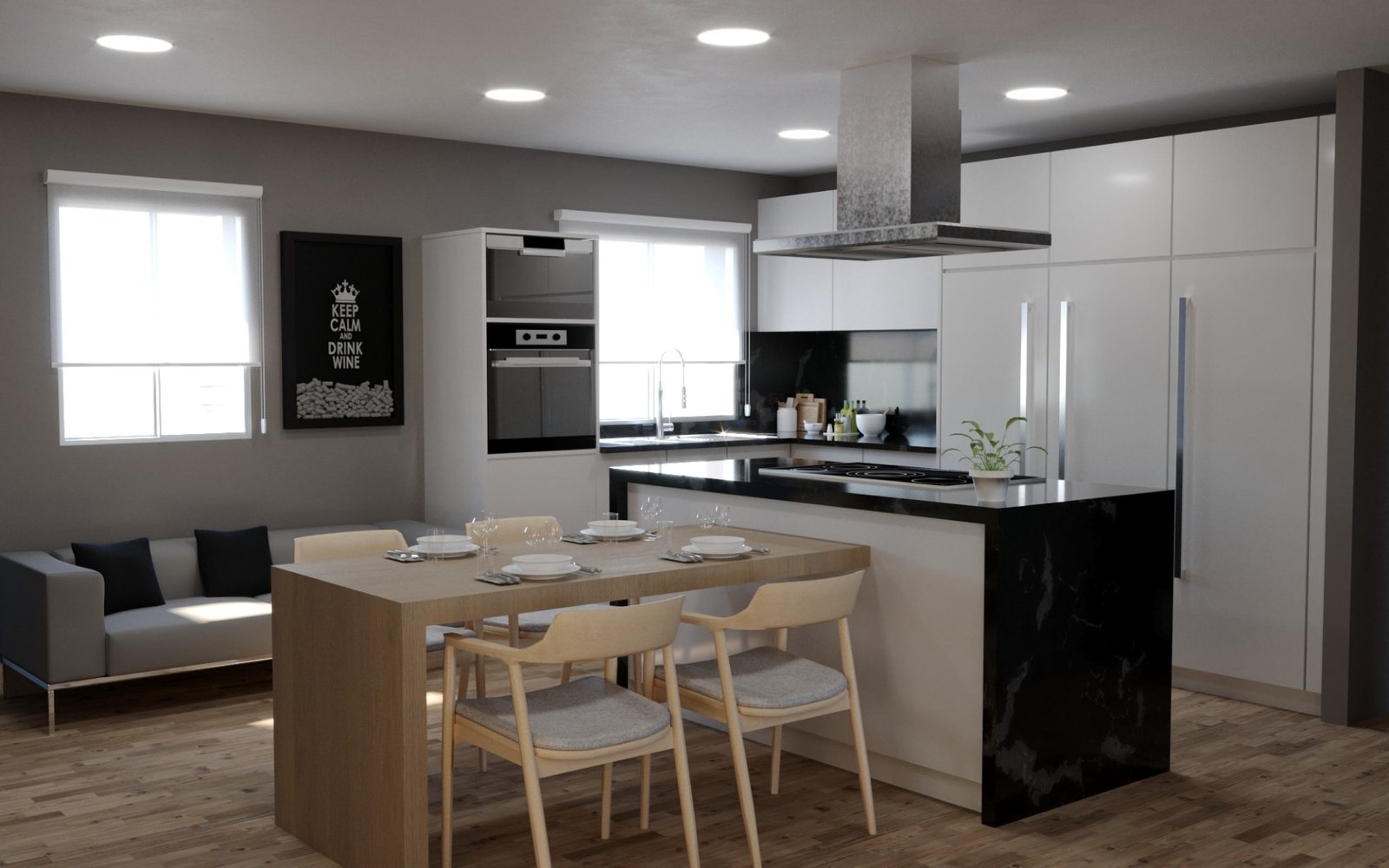 Render de cocina moderna y funcional - Estudio Lat