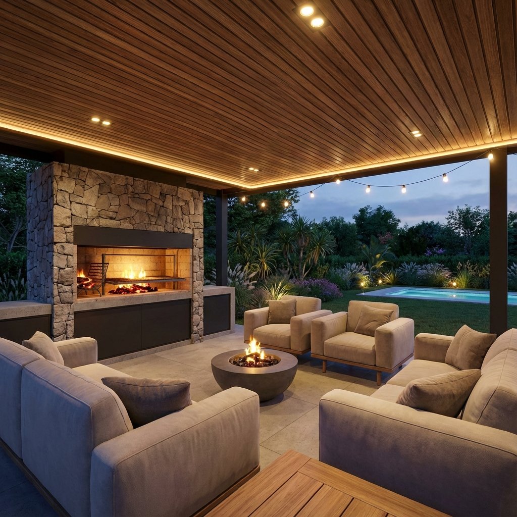 Quincho moderno con parrilla en Argentina