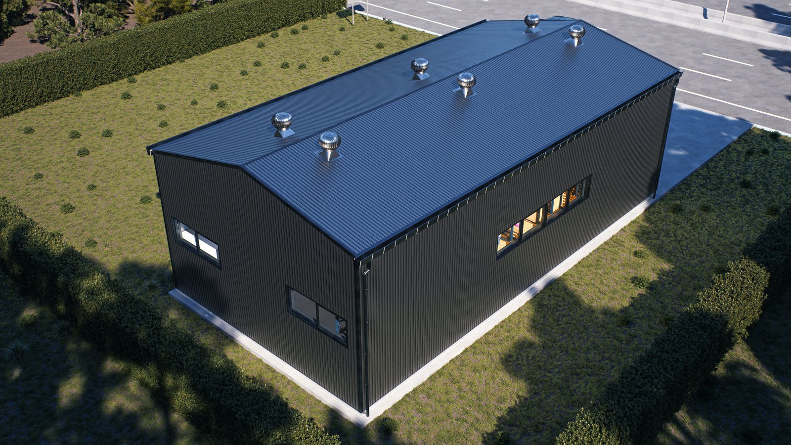 Galpones Flor - Render 3D principal, Estudio Lat Buenos Aires