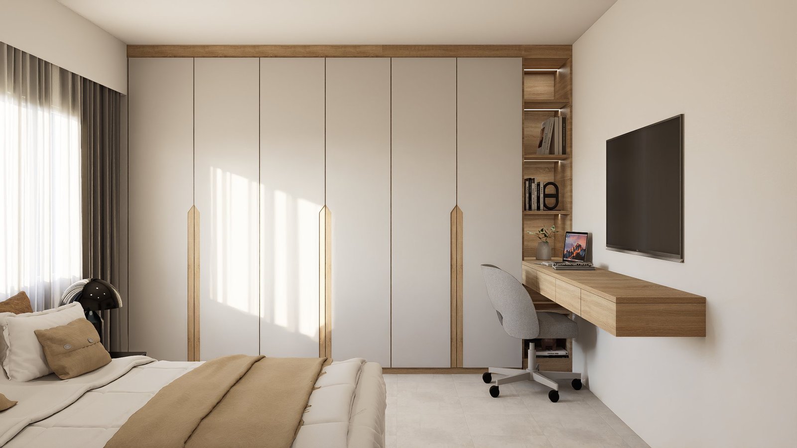 Diseño de habitación con mobiliario - dormitorio o habitación con diseño interior, residencial 2025 en Buenos Aires, Argentina, render 3D Estudio Lat vista 3