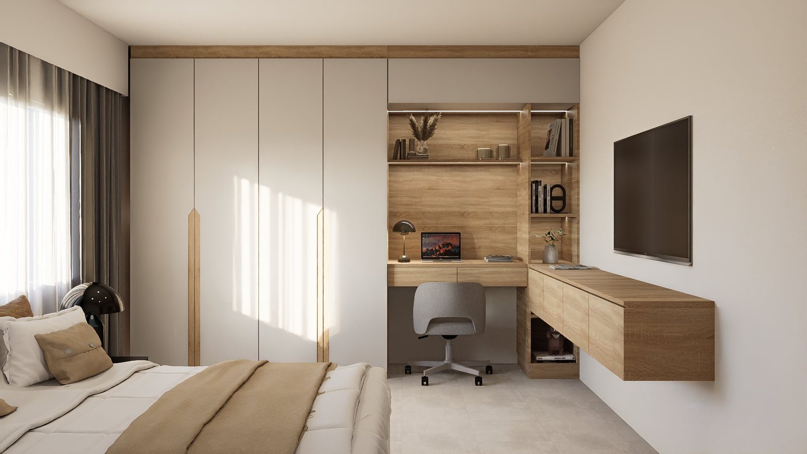Diseño de habitación con mobiliario - dormitorio o habitación con diseño interior, residencial 2025 en Buenos Aires, Argentina, render 3D Estudio Lat vista 4