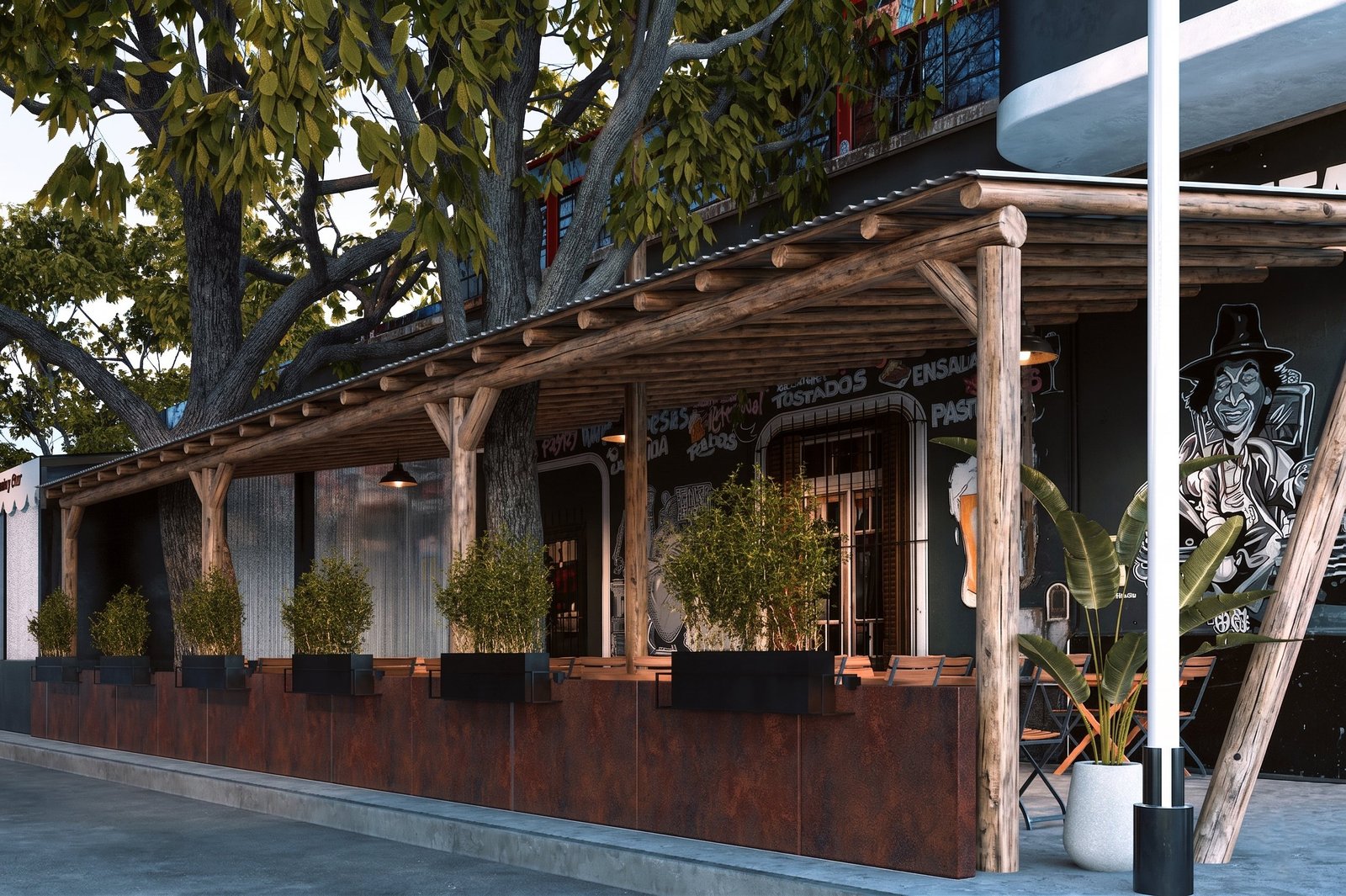 Restaurant La Negrita - espacio comercial con ambientación y circulación, comercial 2025 en Buenos Aires, Argentina, render 3D Estudio Lat vista 2