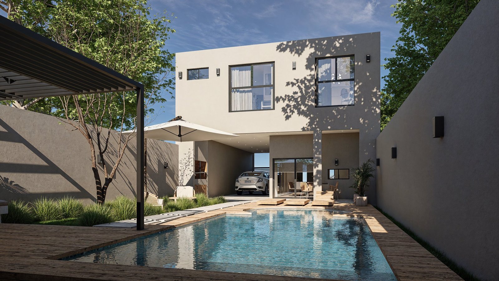 Vivienda Damont - vivienda con arquitectura, materialidad y escala, residencial 2025 en Buenos Aires, Argentina, render 3D Estudio Lat vista 2