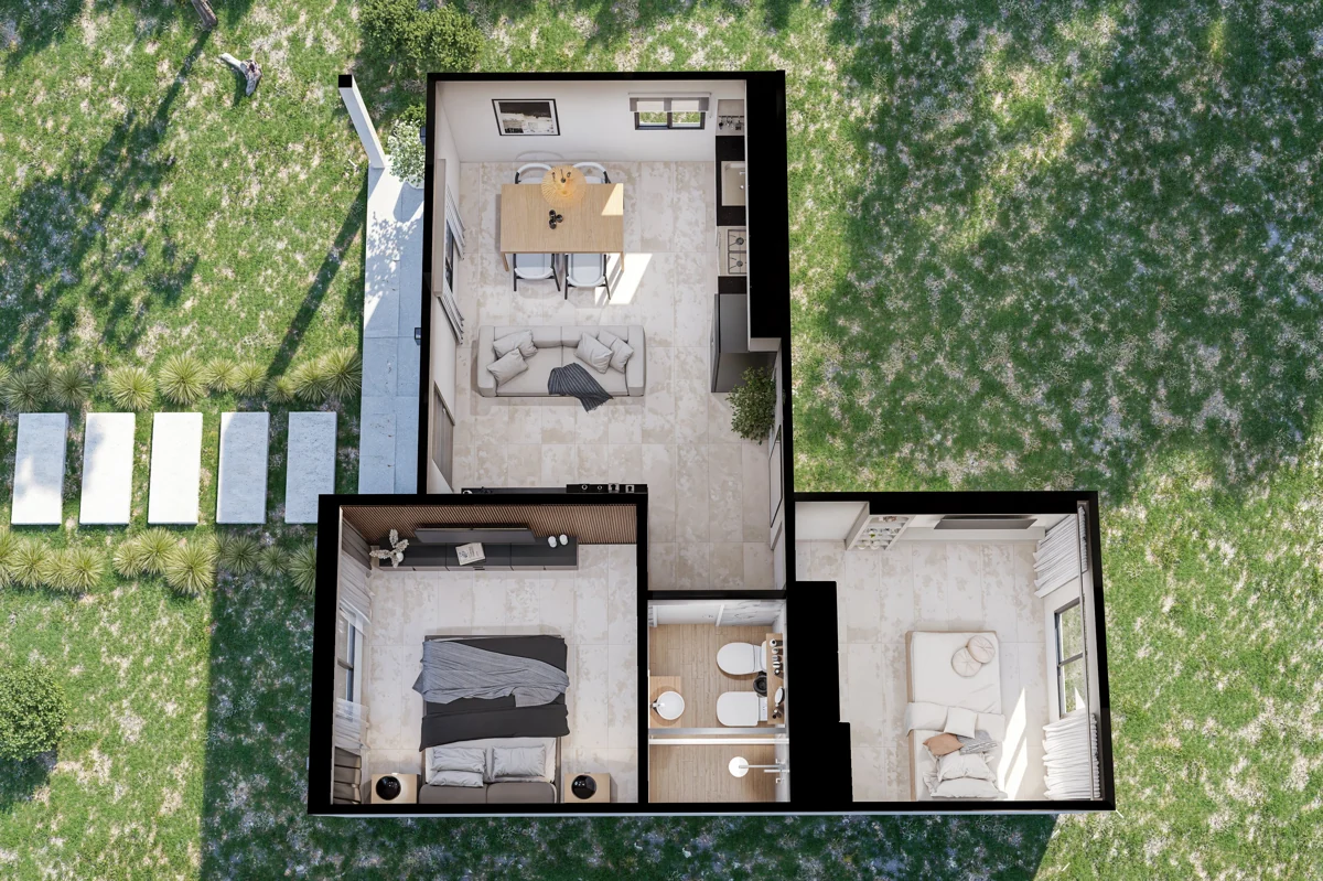 Vista de planta del diseño de Vivienda EK de 43 m²