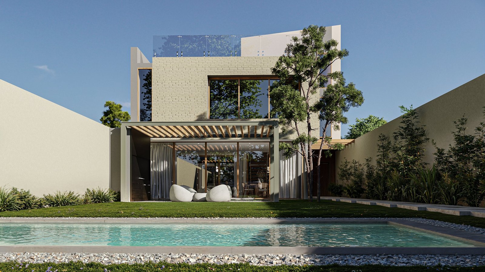 Vivienda Grupo RM - vivienda con arquitectura, materialidad y escala, residencial 2025 en Buenos Aires, Argentina, render 3D Estudio Lat vista 2
