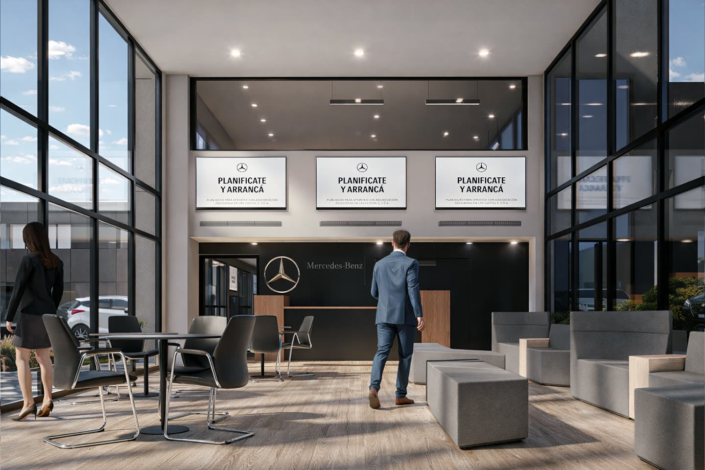Concesionario Mercedes - Gaston Vasquez - espacio comercial con ambientación y circulación, comercial 2026 en Buenos Aires, Argentina, render 3D Estudio Lat vista 5
