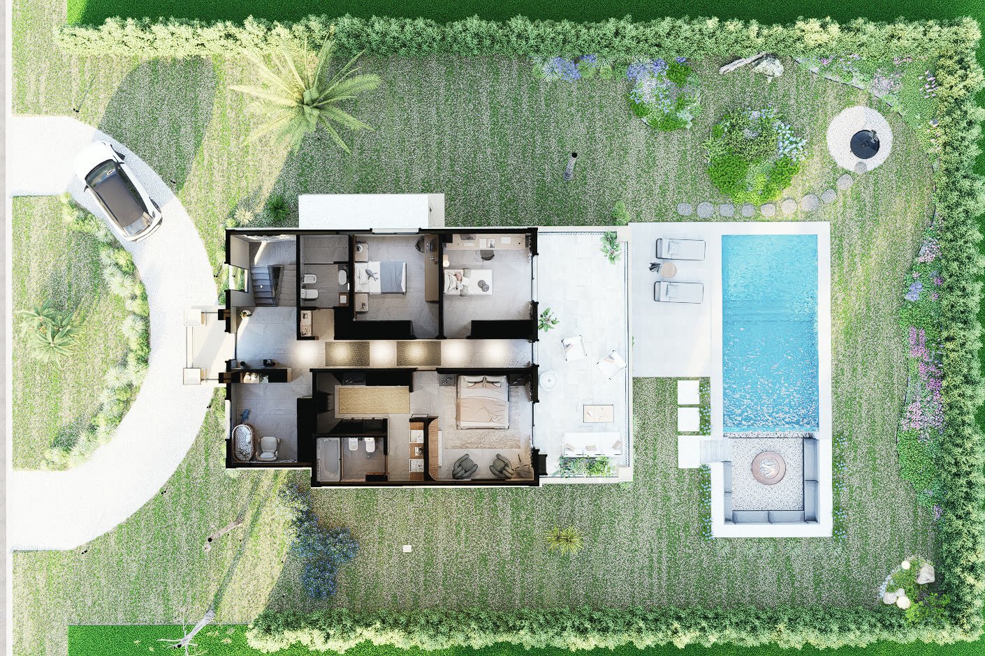 San Eliseo - Juan Pablo - vista aérea, planta o implantación del proyecto, residencial 2026 en Buenos Aires, Argentina, render 3D Estudio Lat vista 40