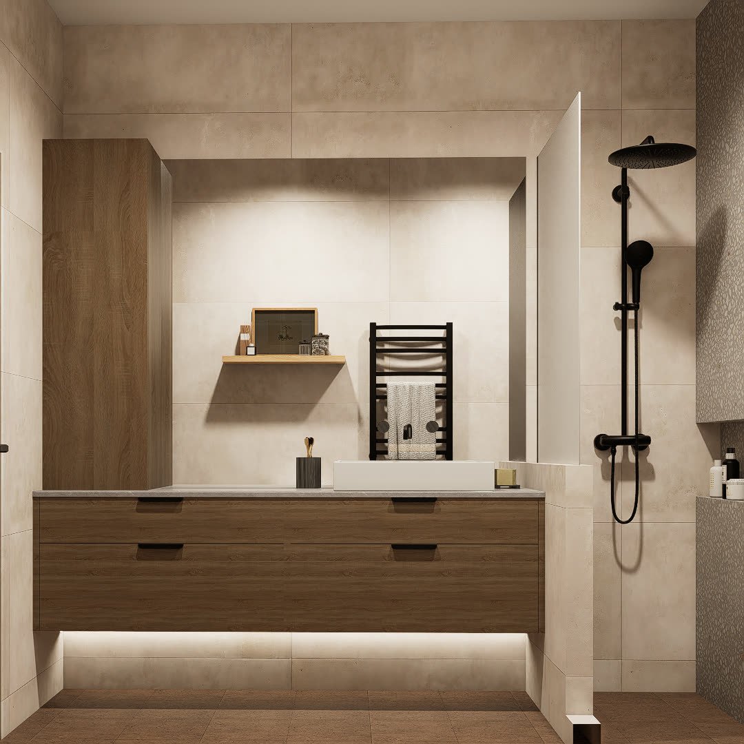Renovación Baño Cocina - Mari Barbieri - baño moderno con terminaciones y equipamiento, interiorismo 2026 en Buenos Aires, Argentina, render 3D Estudio Lat vista 5