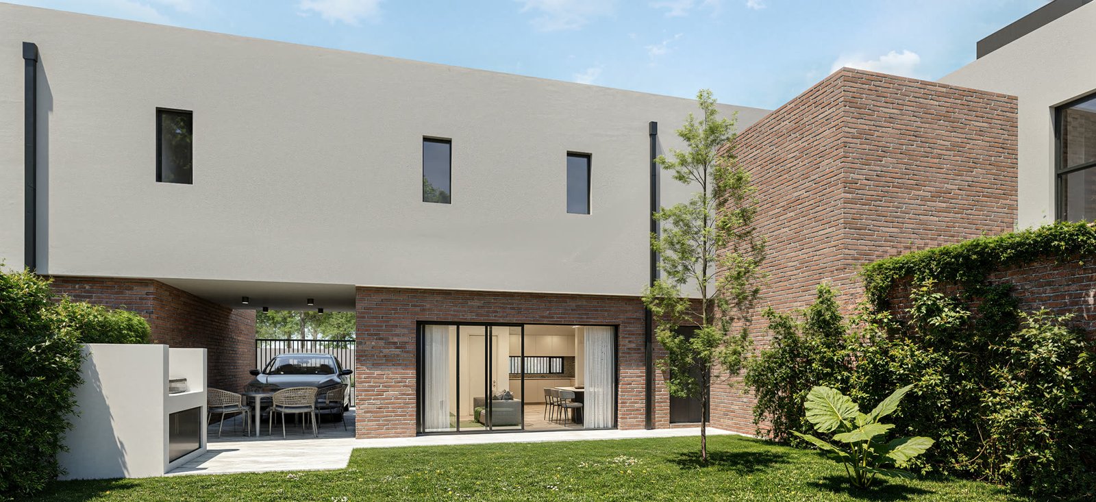Tres Dúplex - vivienda con arquitectura, materialidad y escala, residencial 2026 en Buenos Aires, Argentina, render 3D Estudio Lat vista 3