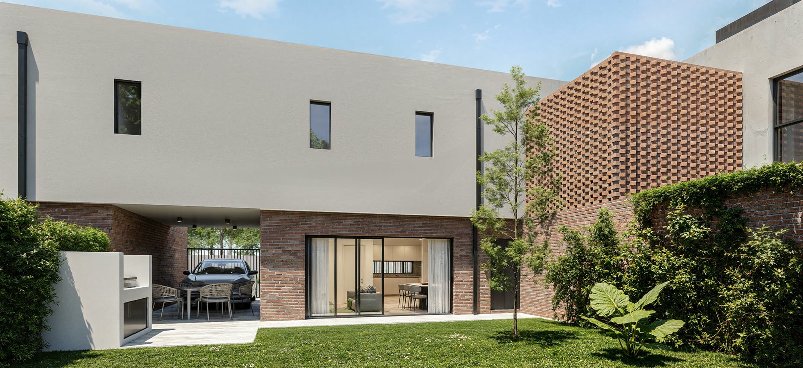 Tres Dúplex - vivienda con arquitectura, materialidad y escala, residencial 2026 en Buenos Aires, Argentina, render 3D Estudio Lat vista 4