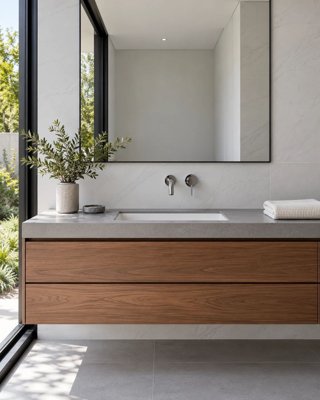 Casa Linde — Baño en detalle, visualización residencial conceptual de Estudio LAT