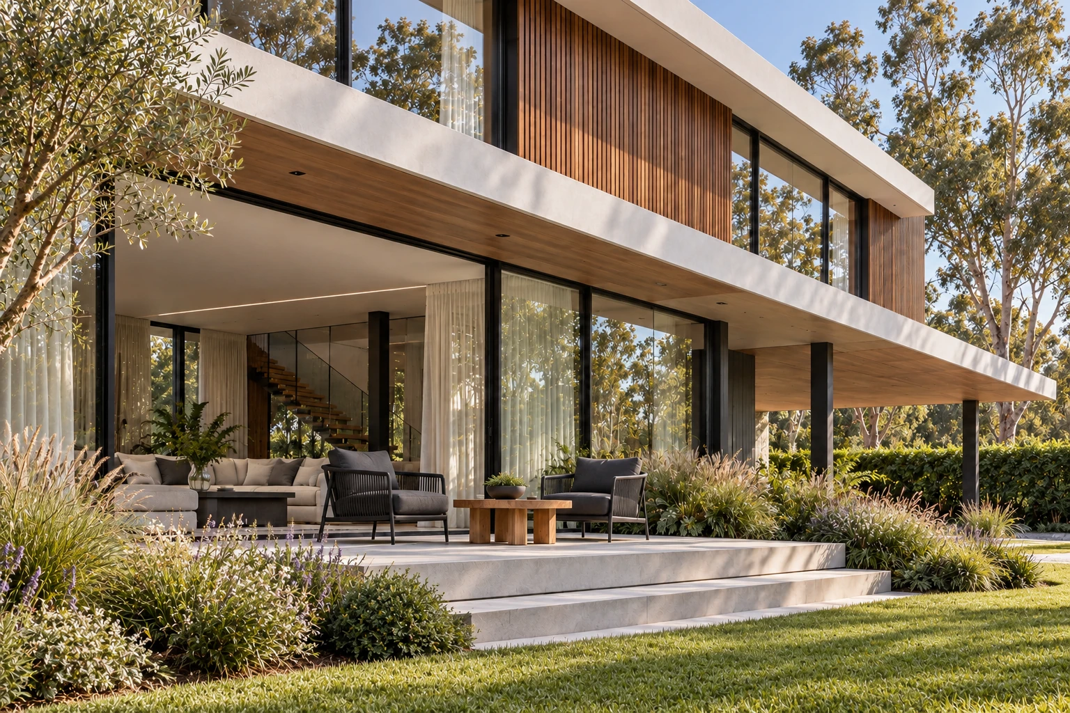 Casa Nogal — Galería y jardín, visualización residencial conceptual de Estudio LAT