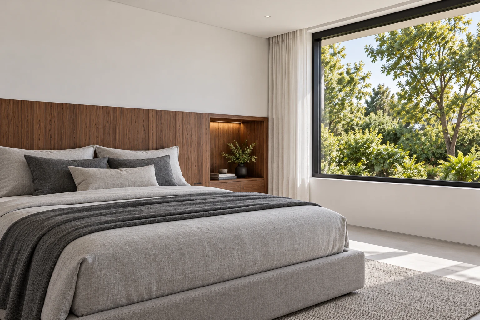 Casa Nogal — Dormitorio y carpintería, visualización residencial conceptual de Estudio LAT