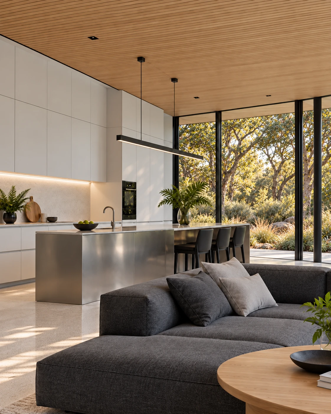 Casa Pabellón — Cocina y equipamiento, visualización residencial conceptual de Estudio LAT