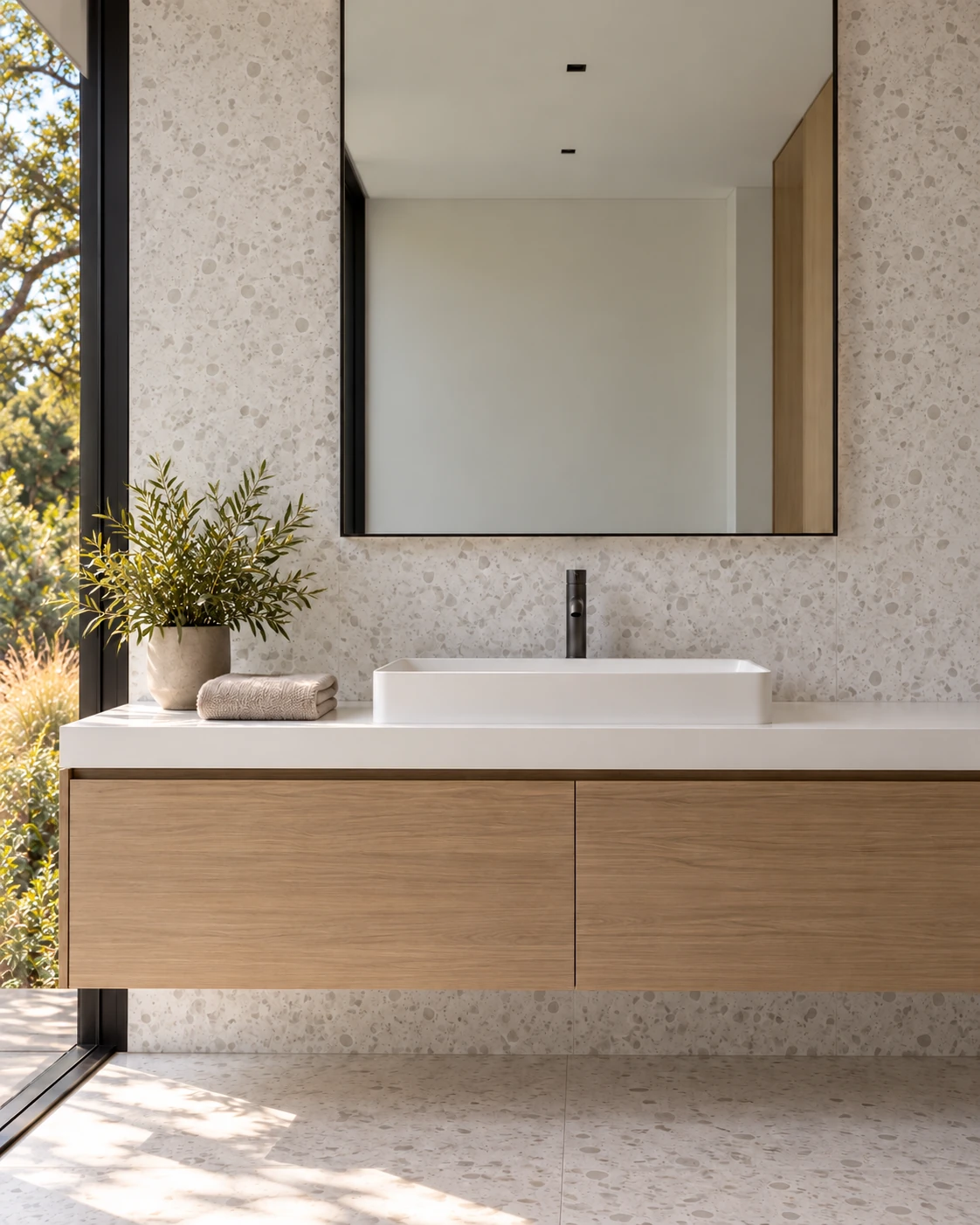 Casa Pabellón — Baño en detalle, visualización residencial conceptual de Estudio LAT