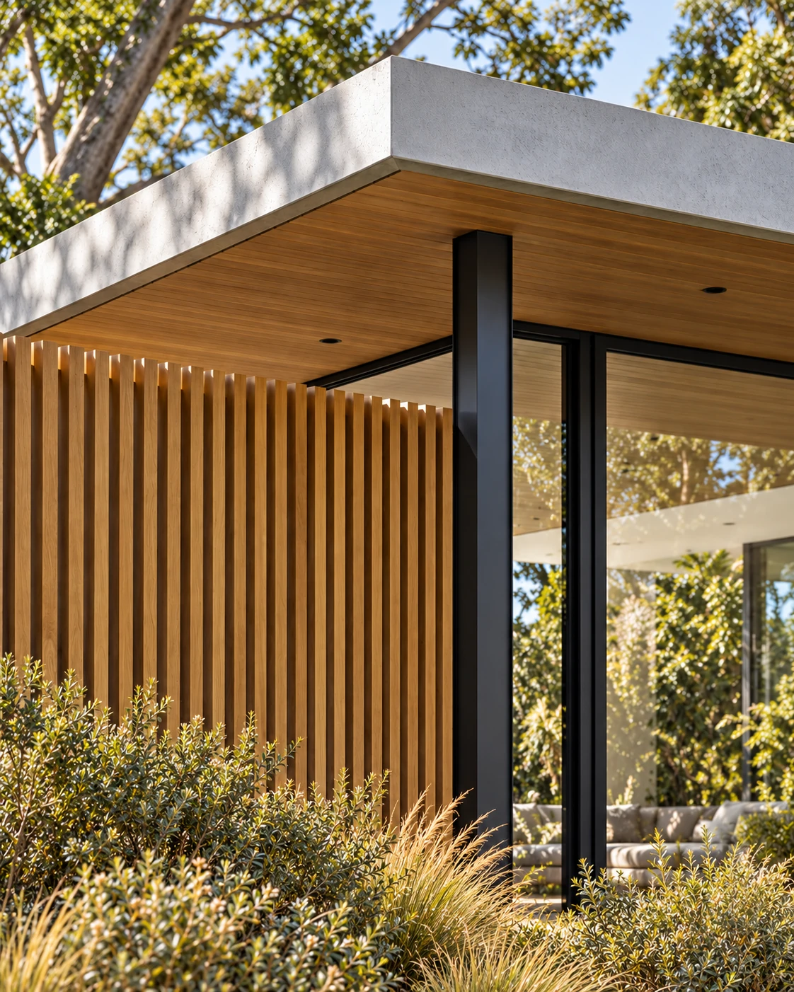 Casa Pabellón — Materiales de cerca, visualización residencial conceptual de Estudio LAT