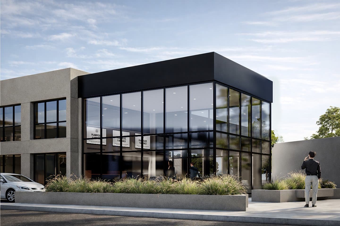 Concesionario Mercedes Benz - Colcar - espacio comercial con ambientación y circulación, comercial 2026 en Buenos Aires, Argentina, render 3D Estudio Lat vista 6