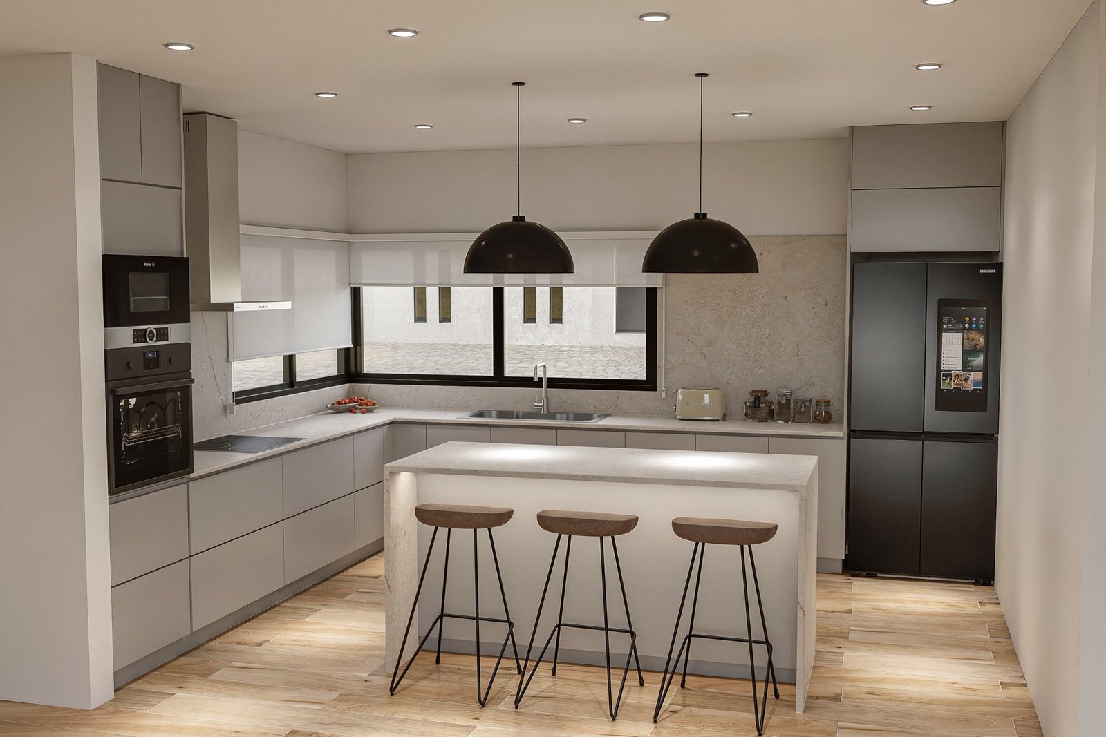 Diseño Cocina RALS - cocina con mobiliario, mesadas e iluminación, interiorismo 2026 en Buenos Aires, Argentina, render 3D Estudio Lat vista 2