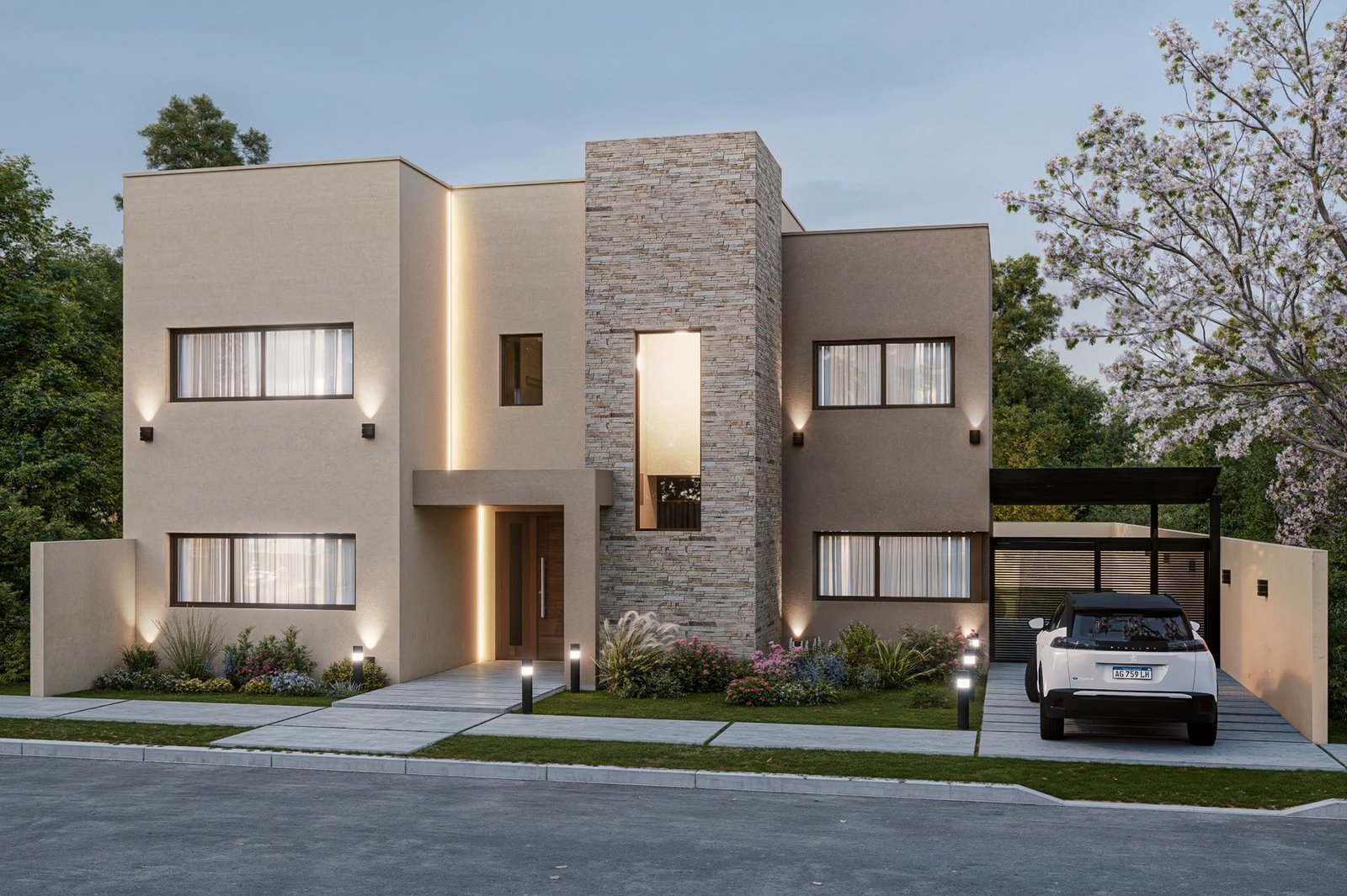 Vivienda El Resguardo - vivienda con arquitectura, materialidad y escala, residencial 2026 en Buenos Aires, Argentina, render 3D Estudio Lat vista 2